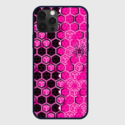 Чехол для iPhone 12 Pro Техно-киберпанк шестиугольники розовый и чёрный с, цвет: 3D-черный
