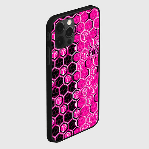 Чехол iPhone 12 Pro Техно-киберпанк шестиугольники розовый и чёрный с / 3D-Черный – фото 2