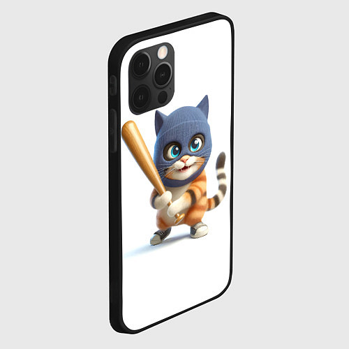 Чехол iPhone 12 Pro Прикольный котёнок с бейсбольной битой и в балакла / 3D-Черный – фото 2