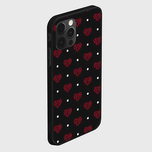 Чехол iPhone 12 Pro Красные сердечки и белые точки на черном / 3D-Черный – фото 2