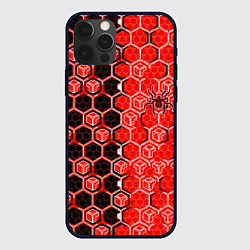 Чехол для iPhone 12 Pro Техно-киберпанк шестиугольники красный и чёрный с, цвет: 3D-черный