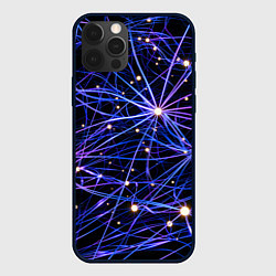 Чехол для iPhone 12 Pro Сине-фиолетовые нити и светящиеся узлы, цвет: 3D-черный