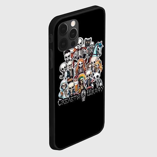 Чехол iPhone 12 Pro Стикеры с мультяшными скелетами / 3D-Черный – фото 2
