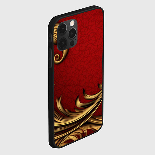 Чехол iPhone 12 Pro Классический золотой узор на красном бархате / 3D-Черный – фото 2