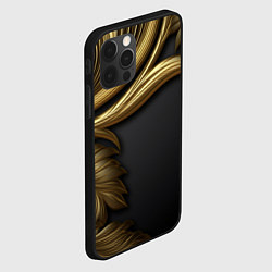 Чехол для iPhone 12 Pro Золотые объемные листья на черном, цвет: 3D-черный — фото 2