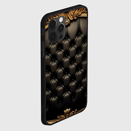 Чехол iPhone 12 Pro Лакшери текстура из натуральной кожи / 3D-Черный – фото 2