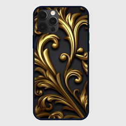 Чехол для iPhone 12 Pro Яркие золотые объемные узоры, цвет: 3D-черный