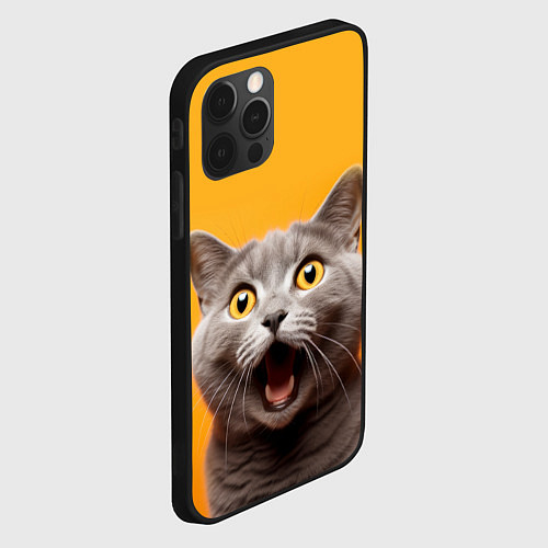 Чехол iPhone 12 Pro Удивленный кот / 3D-Черный – фото 2
