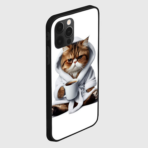 Чехол iPhone 12 Pro Котик в халате и кофе / 3D-Черный – фото 2