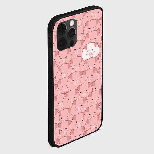 Чехол iPhone 12 Pro Свинки паттерн / 3D-Черный – фото 2