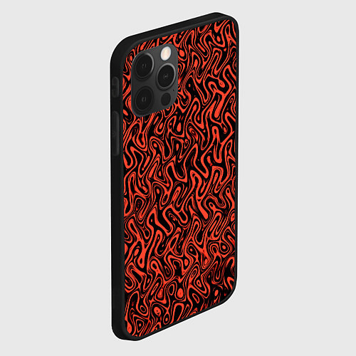 Чехол iPhone 12 Pro Чёрно-коралловый абстрактный узор / 3D-Черный – фото 2
