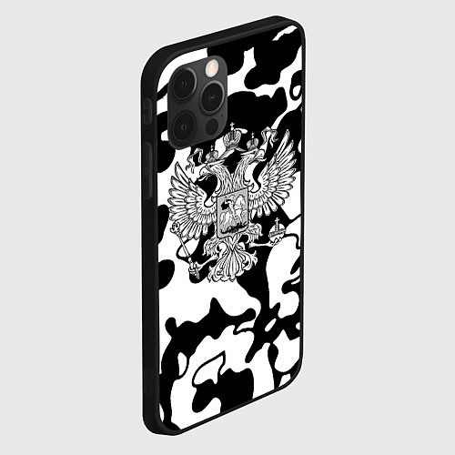 Чехол iPhone 12 Pro Герб РФ камуфляж текстура / 3D-Черный – фото 2