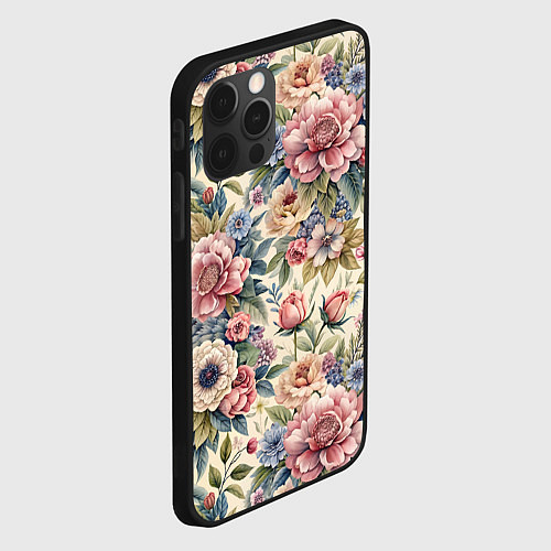 Чехол iPhone 12 Pro Нежные цветочные мотивы / 3D-Черный – фото 2