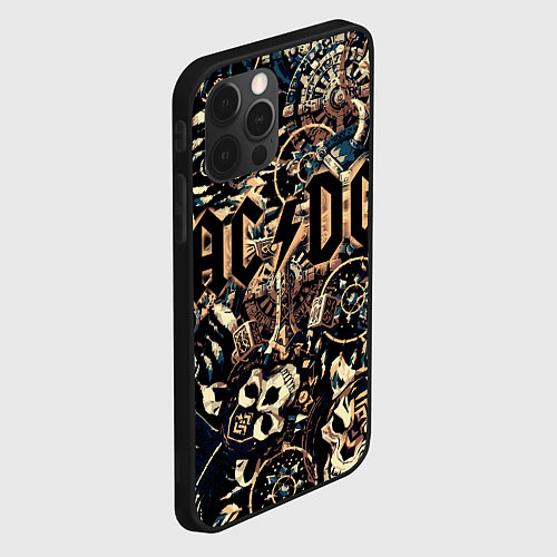 Чехол iPhone 12 Pro AC DC на фоне викингов рун воронов и черепов / 3D-Черный – фото 2
