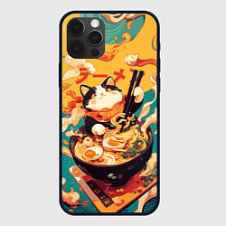 Чехол для iPhone 12 Pro The cat eats ramen, цвет: 3D-черный