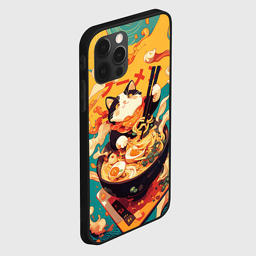 Чехол iPhone 12 Pro The cat eats ramen / 3D-Черный – фото 2