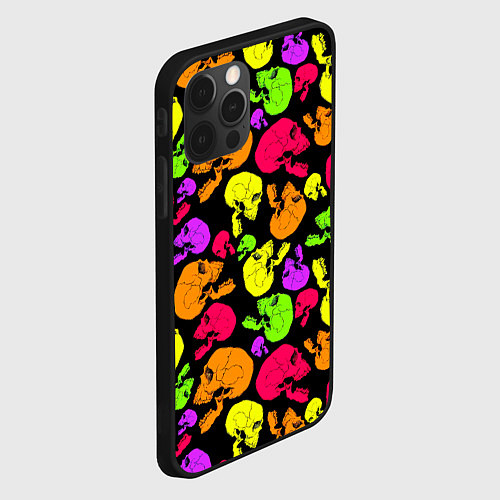 Чехол iPhone 12 Pro Разноцветные черепа узор / 3D-Черный – фото 2