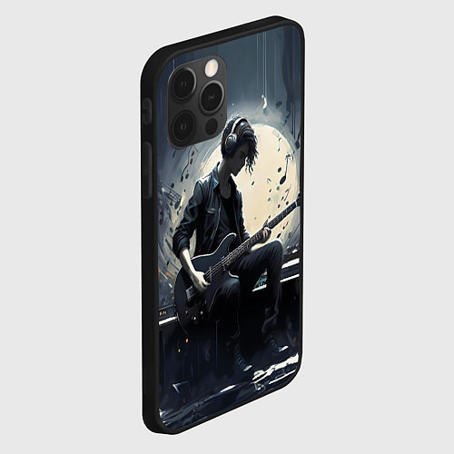 Чехол iPhone 12 Pro Играющий на гитаре в свете Луны музыкант / 3D-Черный – фото 2