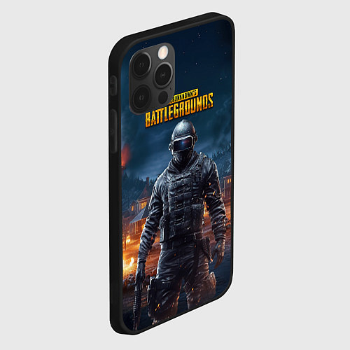 Чехол iPhone 12 Pro PUBG персонаж в ночном городе / 3D-Черный – фото 2