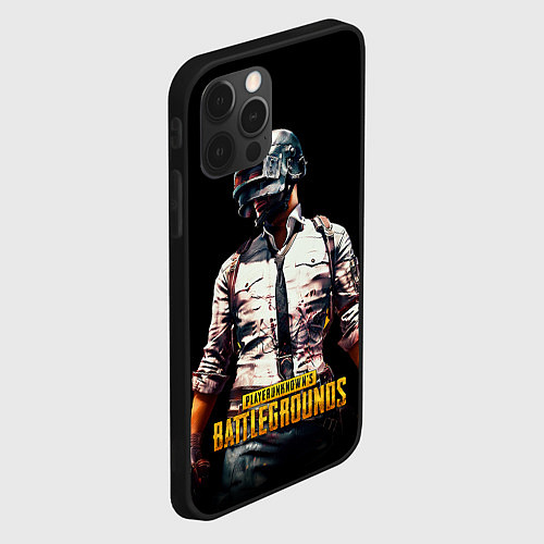 Чехол iPhone 12 Pro PUBG игрок на закате черный фон / 3D-Черный – фото 2