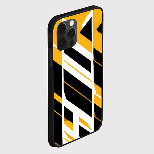 Чехол iPhone 12 Pro Black and yellow stripes on a white background / 3D-Черный – фото 2