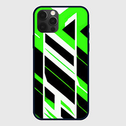 Чехол для iPhone 12 Pro Black and green stripes on a white background, цвет: 3D-черный