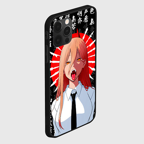 Чехол iPhone 12 Pro Демон крови Пауэр - аниме человек бензопила / 3D-Черный – фото 2