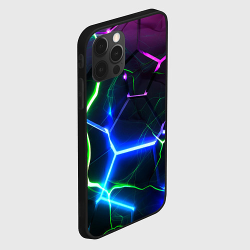 Чехол iPhone 12 Pro Микс из разломленных плит и неоновое свечения / 3D-Черный – фото 2