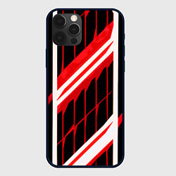 Чехол для iPhone 12 Pro Red and white lines on a black background, цвет: 3D-черный