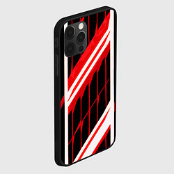 Чехол для iPhone 12 Pro Red and white lines on a black background, цвет: 3D-черный — фото 2