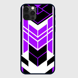 Чехол для iPhone 12 Pro Purple and black stripes on a white background, цвет: 3D-черный