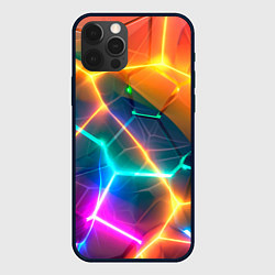 Чехол для iPhone 12 Pro Яркий градиент в разломленных плитах с желтым свет, цвет: 3D-черный