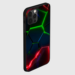 Чехол для iPhone 12 Pro Зеленые яркие неоновые плиты с красным свечением, цвет: 3D-черный — фото 2