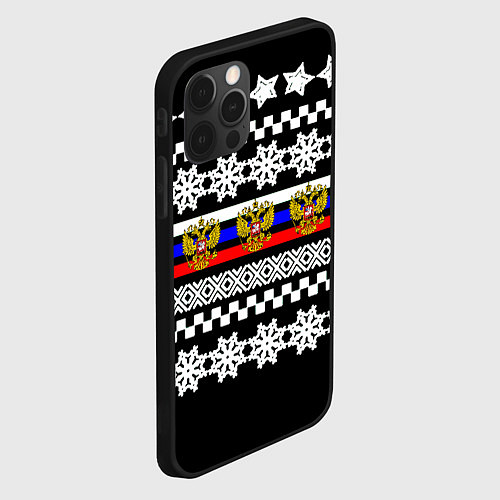 Чехол iPhone 12 Pro Rusiia winter pattern / 3D-Черный – фото 2