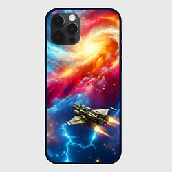 Чехол для iPhone 12 Pro Космолёт в неоновом космосе, цвет: 3D-черный