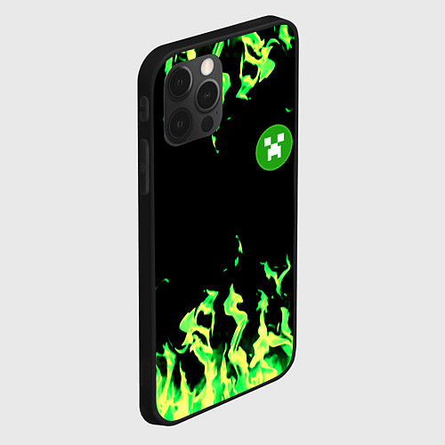 Чехол iPhone 12 Pro Minecraft green flame / 3D-Черный – фото 2