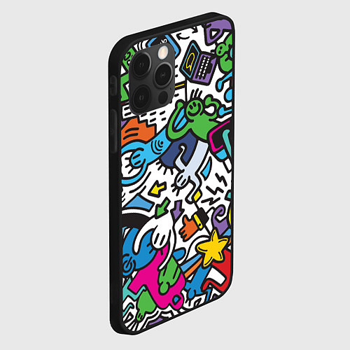 Чехол iPhone 12 Pro Странные разноцветные человечки / 3D-Черный – фото 2