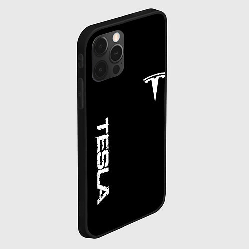 Чехол iPhone 12 Pro Tesla logo white / 3D-Черный – фото 2