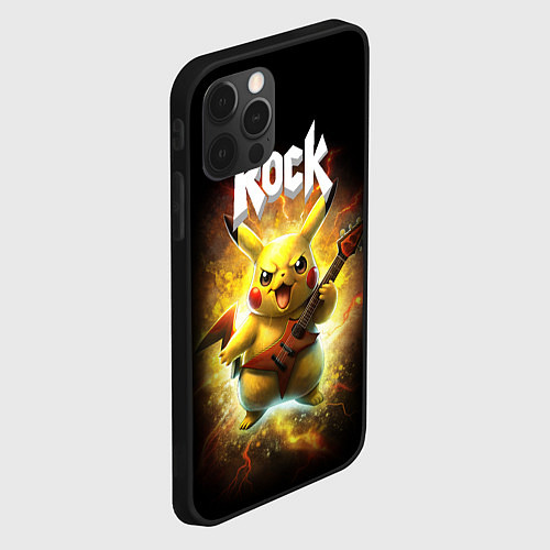 Чехол iPhone 12 Pro Пикачу рокер с электрогитарой / 3D-Черный – фото 2