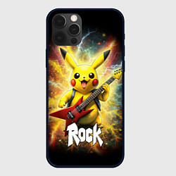 Чехол для iPhone 12 Pro Рок звезда Пикачу с электрогитарой, цвет: 3D-черный