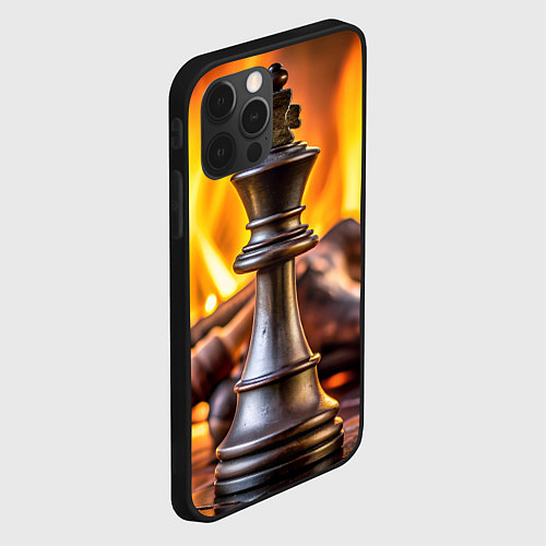 Чехол iPhone 12 Pro Шахматы - король на фоне огня / 3D-Черный – фото 2