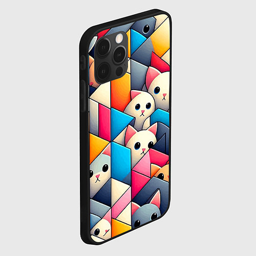 Чехол iPhone 12 Pro Geometric pattern with kittens - ai art / 3D-Черный – фото 2