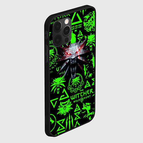 Чехол iPhone 12 Pro Ведьмак кислотные логотипы волк / 3D-Черный – фото 2