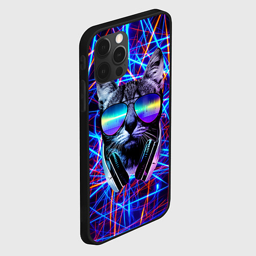 Чехол iPhone 12 Pro Cat DJ neon / 3D-Черный – фото 2