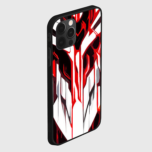 Чехол iPhone 12 Pro Хаотичная красно-белая абстракция на чёрном фоне / 3D-Черный – фото 2