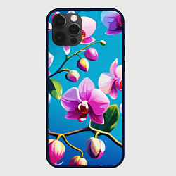 Чехол для iPhone 12 Pro Орхидея цветы паттерн, цвет: 3D-черный