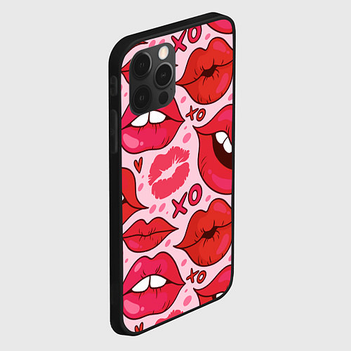 Чехол iPhone 12 Pro Губы ХО паттерн / 3D-Черный – фото 2