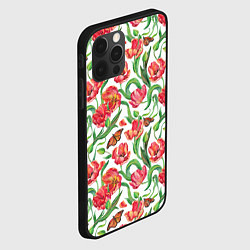 Чехол для iPhone 12 Pro Красные тюльпаны, цвет: 3D-черный — фото 2