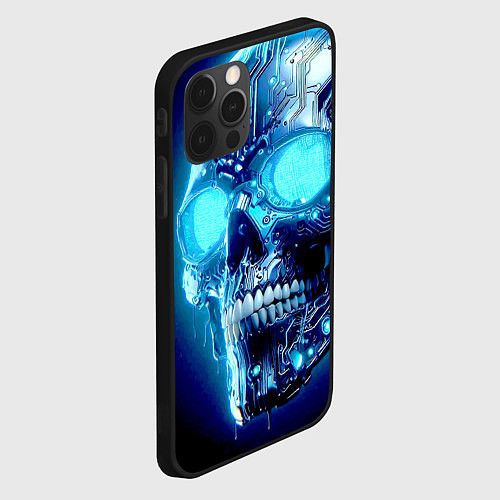 Чехол iPhone 12 Pro Neon cyber skull - ai art / 3D-Черный – фото 2