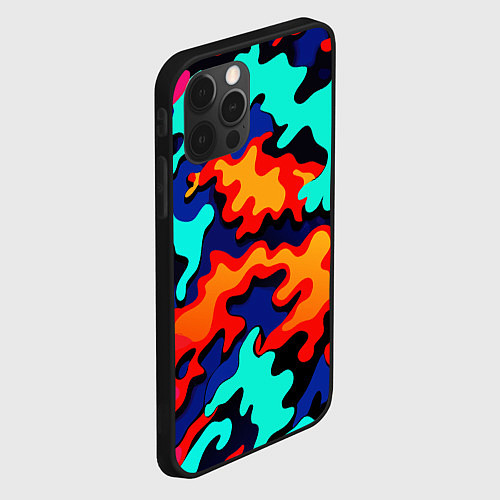 Чехол iPhone 12 Pro Разноцветный кислотный камуфляж / 3D-Черный – фото 2